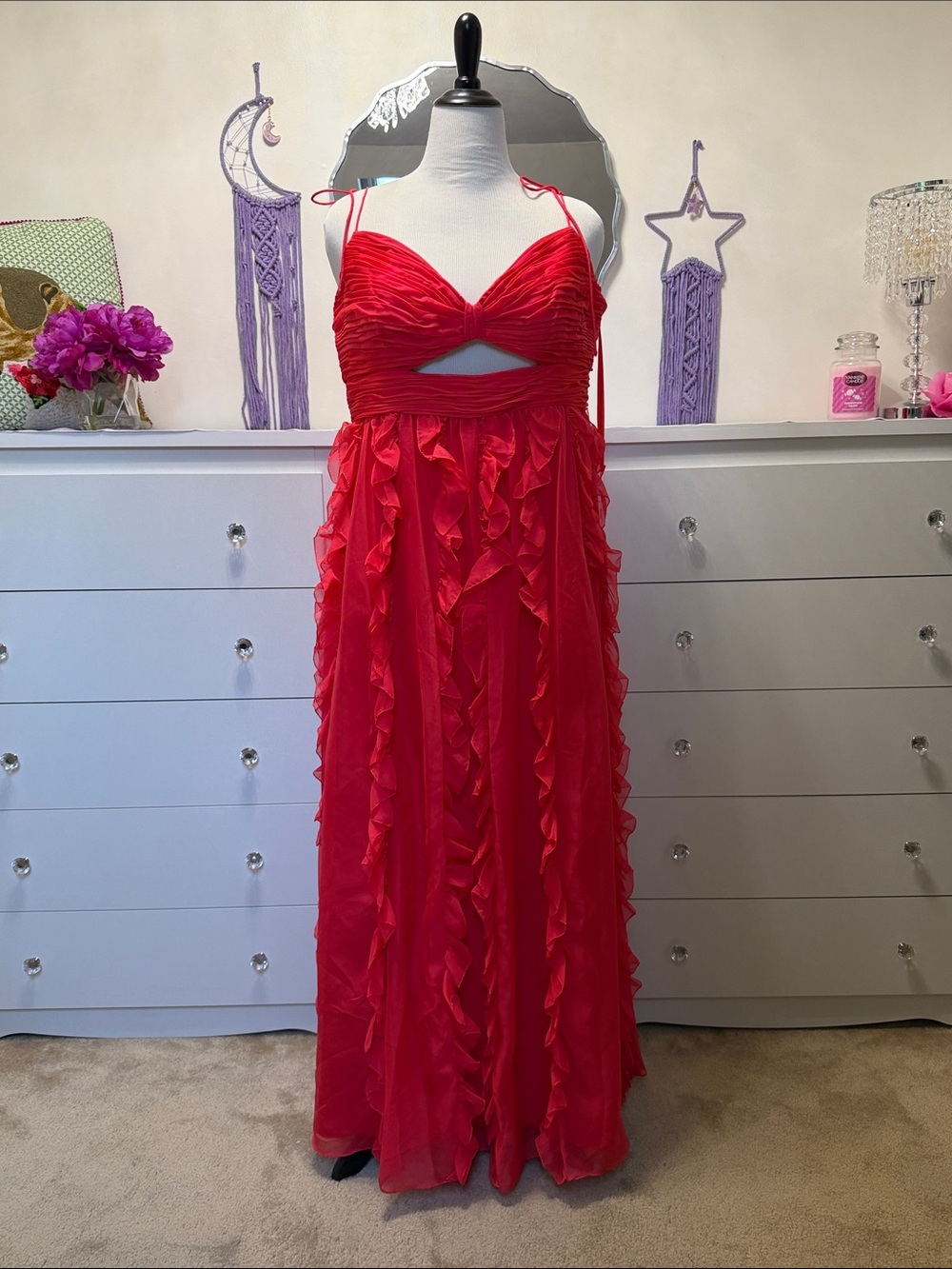 Mac Duggal Vibrant Red Ruffled Evening Gown